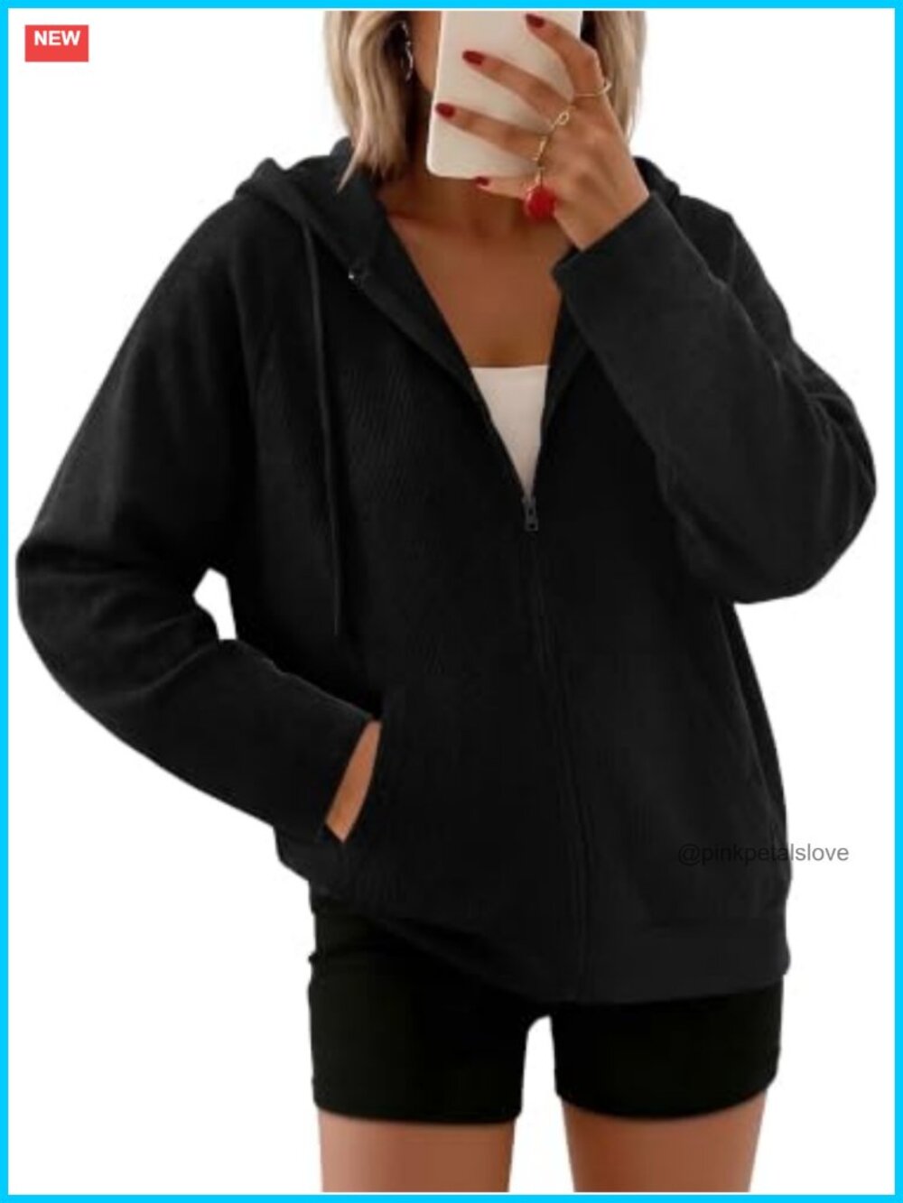 Waffle Knit Zip Up Hoodie Long Sleeve Sweatshirt